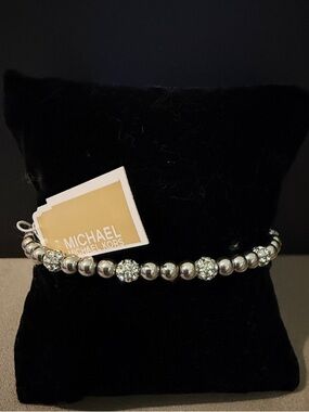NWT Michael Kors Silvertone Pave Bracelet with Crystal Accents
